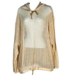 SECOND WIND Hoodie Top Pale Orange Size XL 16 - 18 Open Crochet Vintage